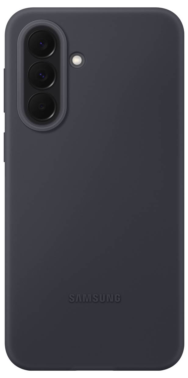 Retro di uno smartphone Samsung grigio scuro che mostra un modulo fotocamera posteriore triplo e flash LED in alto a sinistra.