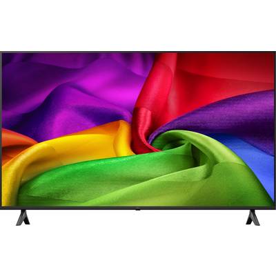 Televisore a schermo piatto che mostra un'immagine astratta simile a tessuto ondulato e colorato in porpora, rosso, verde, blu, arancione e giallo.
