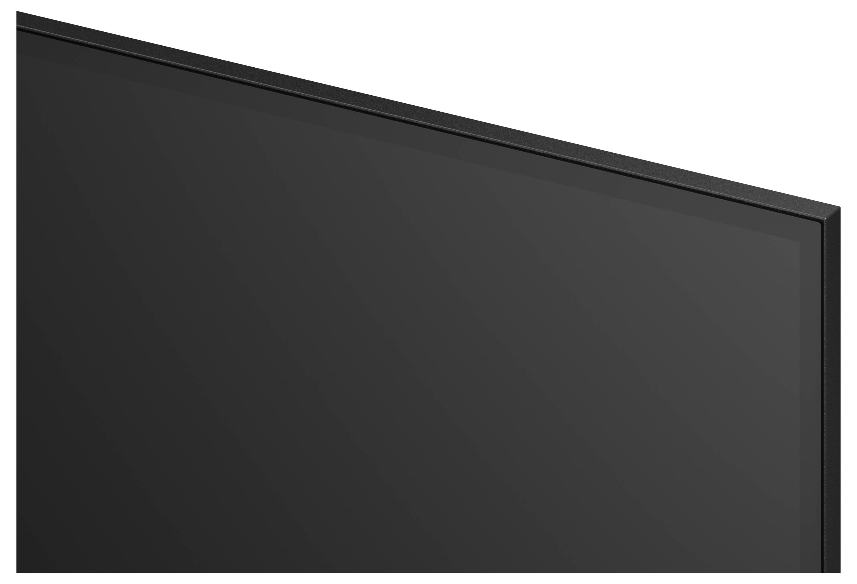 Grande schermo piatto nero vuoto o monitor mostrato da un angolo, senza contenuto sullo schermo.