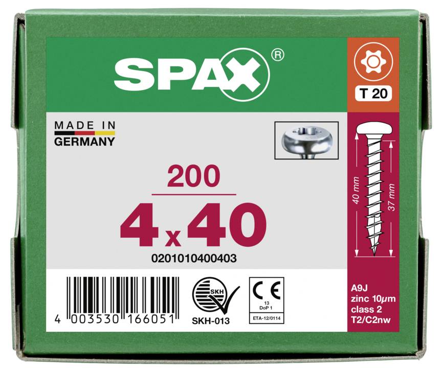 SPAX 0201010400403 Viti a testa mezza tonda 4 mm 40 mm T-STAR plus Acciaio 200 pz.-7