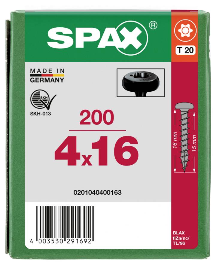 SPAX 0201040400163 Viti a testa mezza tonda 4 mm 16 mm T-STAR plus Acciaio 200 pz.-4