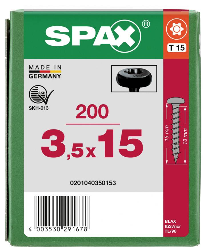 SPAX 0201040350153 Viti a testa mezza tonda 3.5 mm 15 mm T-STAR plus Acciaio 200 pz.-4