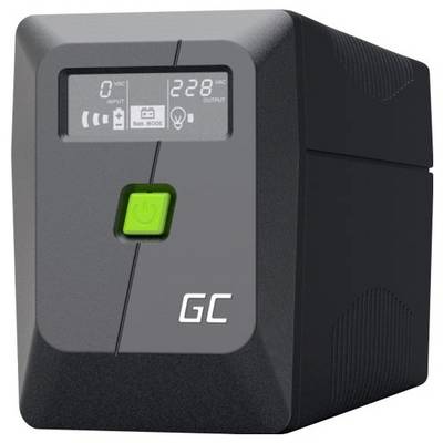 Gruppo di continuità Black GC con pulsante di accensione verde e display che mostra 0 volt in ingresso e 228 volt in uscita.