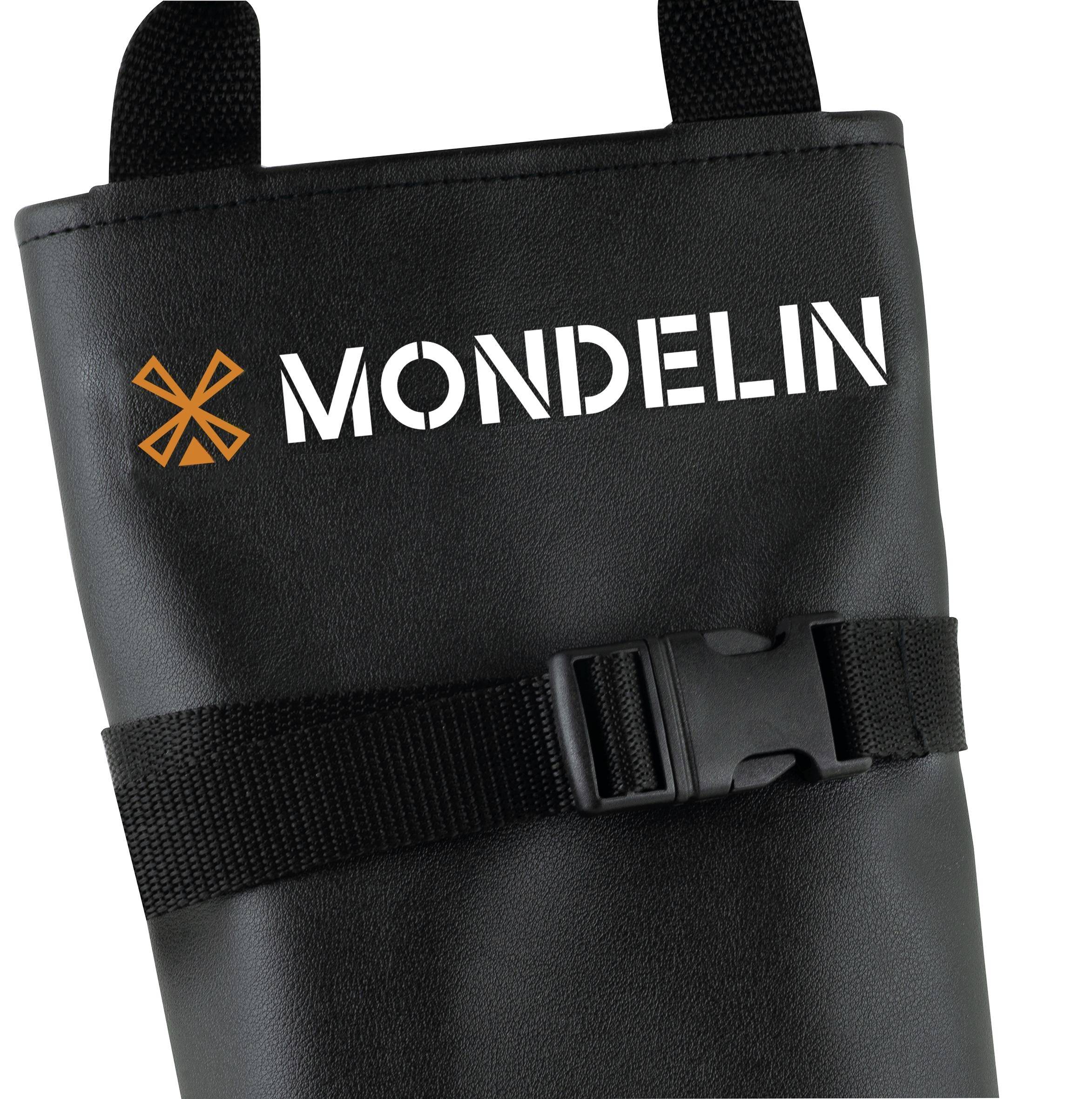 Borsa protettiva nera MONDELIN con due manici in alto e un cinturino con fibbia regolabile sulla parte anteriore.