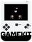 Illustrazione di una console portatile nello stile di Game Boy etichettata 'GAMEKIT' con due scimmie pixel una di fronte all'altra sotto cuori rosa fluttuanti sullo schermo.