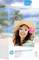 Confezione di carta fotografica HP Sprocket 3,5 x 4,25 pollici con una foto campione di spiaggia di una donna sorridente con cappello da sole e fiore, 50 fogli.