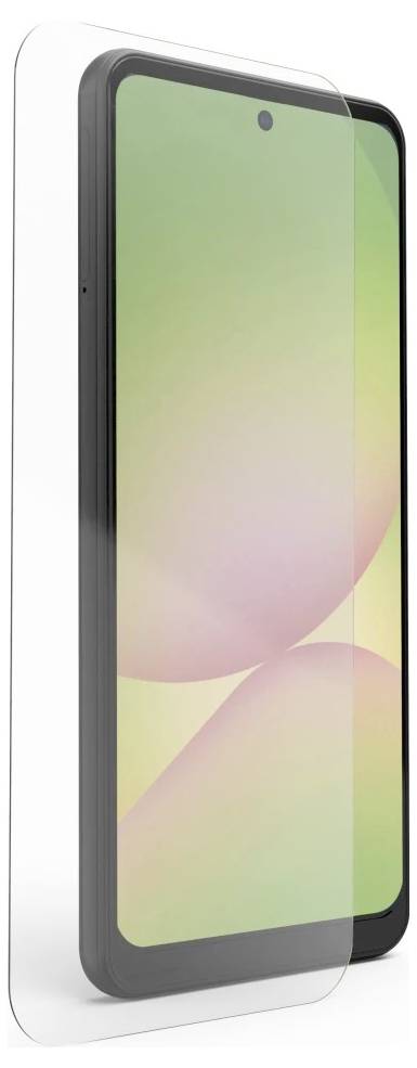 Smartphone mostrato con un protettore dello schermo trasparente allineato sul display, illustrando la protezione del dispositivo durante l'installazione.