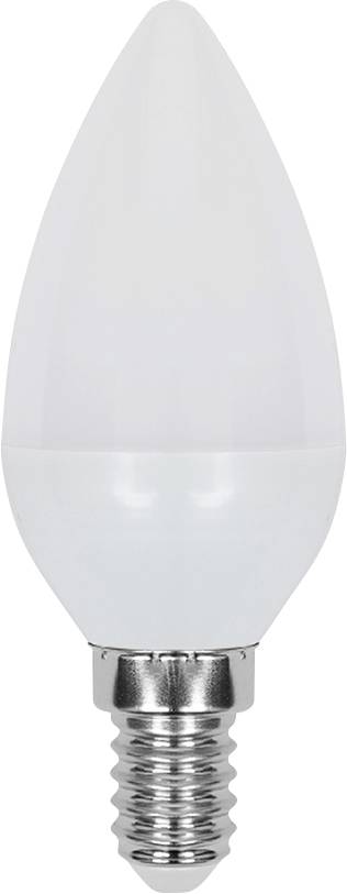 Una lampadina LED bianca con piccola base a vite su uno sfondo semplice.