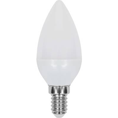 Una lampadina LED bianca con piccola base a vite su uno sfondo semplice.