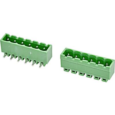 Due blocchi morsettiera elettrici rettangolari di colore verde con più prese a spillo, mostrati su uno sfondo bianco.