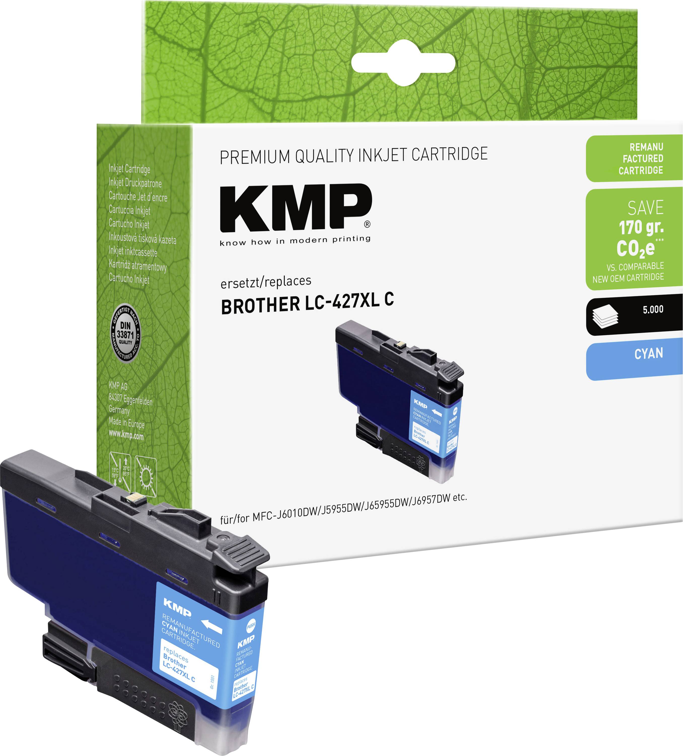 Cartuccia KMP Compatibile sostituisce Brother LC427XLC Ciano 1551,4003 1551,4003