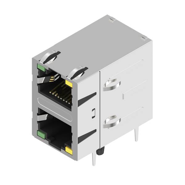Modulo presa Ethernet RJ45 schermata con porte impilate doppie e alloggiamento in metallo per montaggio su PCB