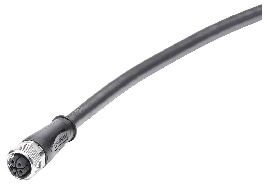 Cavo nero con un connettore a spina circolare multi-pin all'estremità, mostrato su uno sfondo bianco.