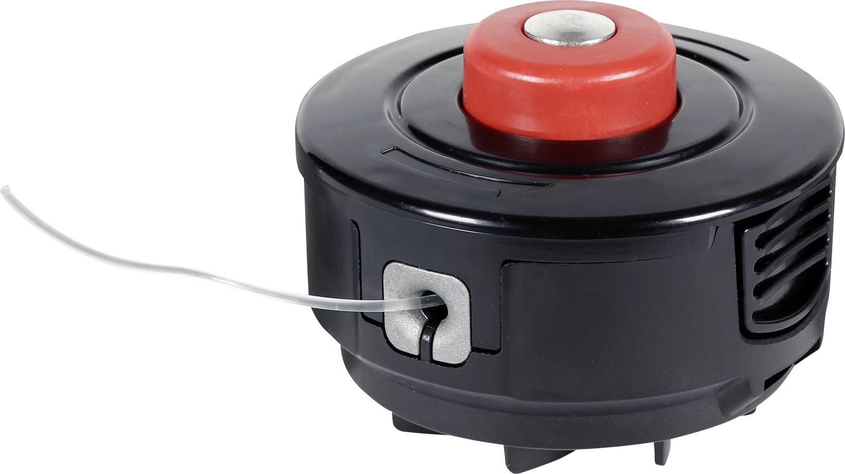 Apparecchio elettrico nero con un pulsante di pressione rosso in alto e un cavo di alimentazione laterale, mostrato su uno sfondo bianco.