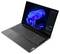 Laptop Lenovo nero mostrato aperto in angolazione, che visualizza il desktop di Windows 11 con uno sfondo astratto blu.
