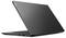 Laptop Lenovo nero mostrato parzialmente aperto su uno sfondo bianco, visualizzato dal lato.