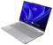 Laptop d'argento in modalità tenda con cerniera a 360 gradi, che mostra la schermata di blocco blu di Windows alle 2:30.