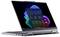 Un laptop 2-in-1 color argento in modalità tenda che mostra il desktop di Windows 11 sullo schermo.