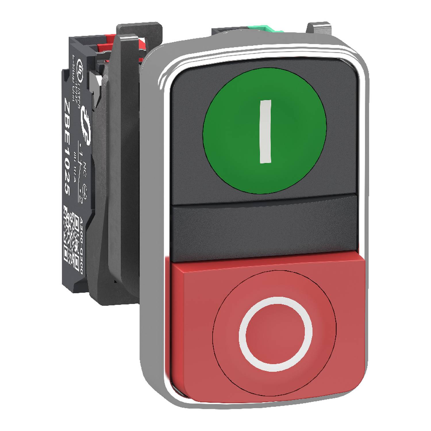 Schneider Electric XB4BL734155 Pulsante doppio, Harmony XB4, metallo, 22 mm, verde, rosso, siglata i/o, non agganciante,-0
