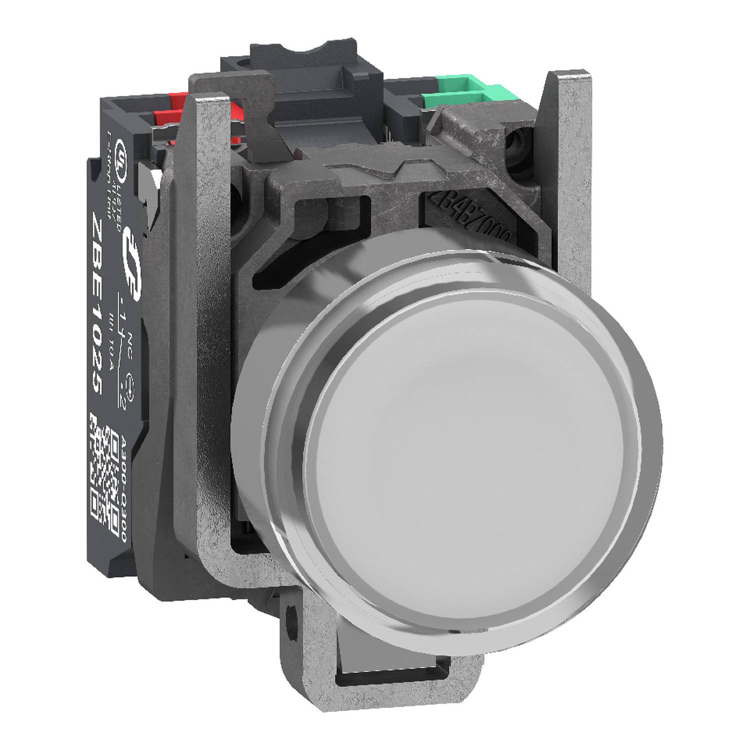 Schneider Electric XB4BW31B55 Pulsante luminoso, Harmony XB4, metallo, 22 mm, bianco, in bianco, LED, calotta liscia, 1 -0