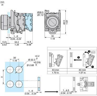 Schneider Electric XB4BW31B55 Pulsante luminoso, Harmony XB4, metallo, 22 mm, bianco, in bianco, LED, calotta liscia, 1 -1