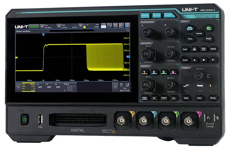 Uni-T MSO1254HD-S Oscilloscopio digitale, Oscilloscopio analogico 250 MHz 2.5 Gsa/s 100 Mpts 12 Bit Mixed-Signal (MSO), -1
