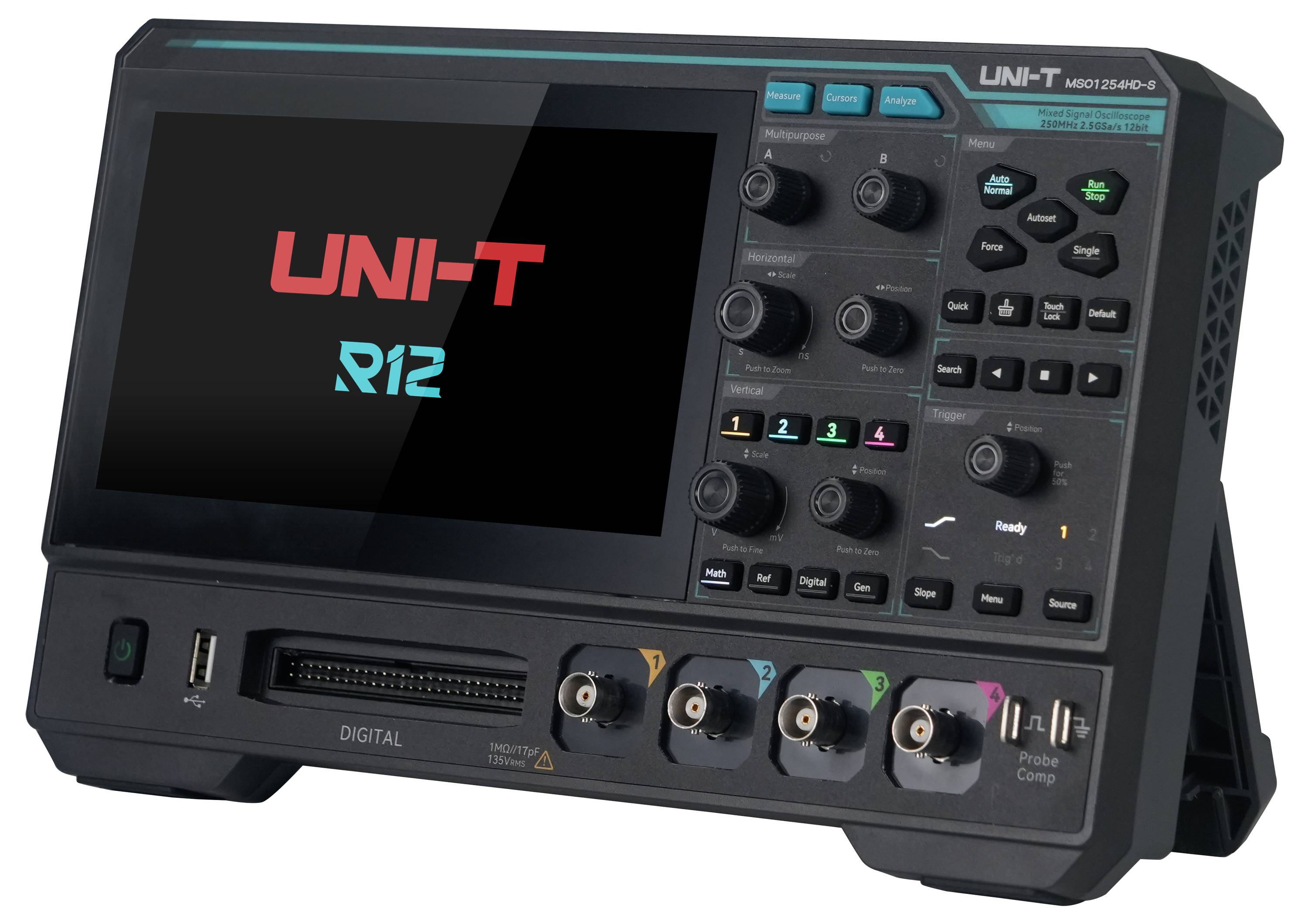 Uni-T MSO1254HD-S Oscilloscopio digitale, Oscilloscopio analogico 250 MHz 2.5 Gsa/s 100 Mpts 12 Bit Mixed-Signal (MSO), -3