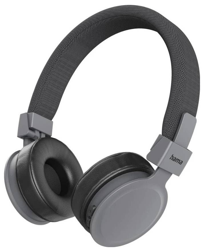Cuffie over-ear grigie e nere con fascia per la testa imbottita e padiglioni auricolari cusccinati su sfondo bianco.