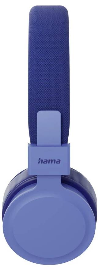 Cuffie over-ear blu con fascia regolabile imbottita e padiglione auricolare circolare, mostrate in vista frontale con il logo Hama sulla cerniera.