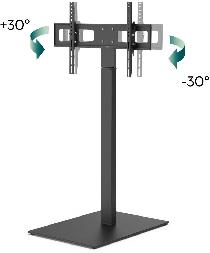 Supporto TV regolabile su base piatta, che mostra l'intervallo di inclinazione dello schermo da +30° a -30°.