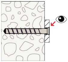Diagramma di un'ancora a vite fissata in una parete di pietra, con una freccia rossa che evidenzia il tassello a muro sul lato destro.