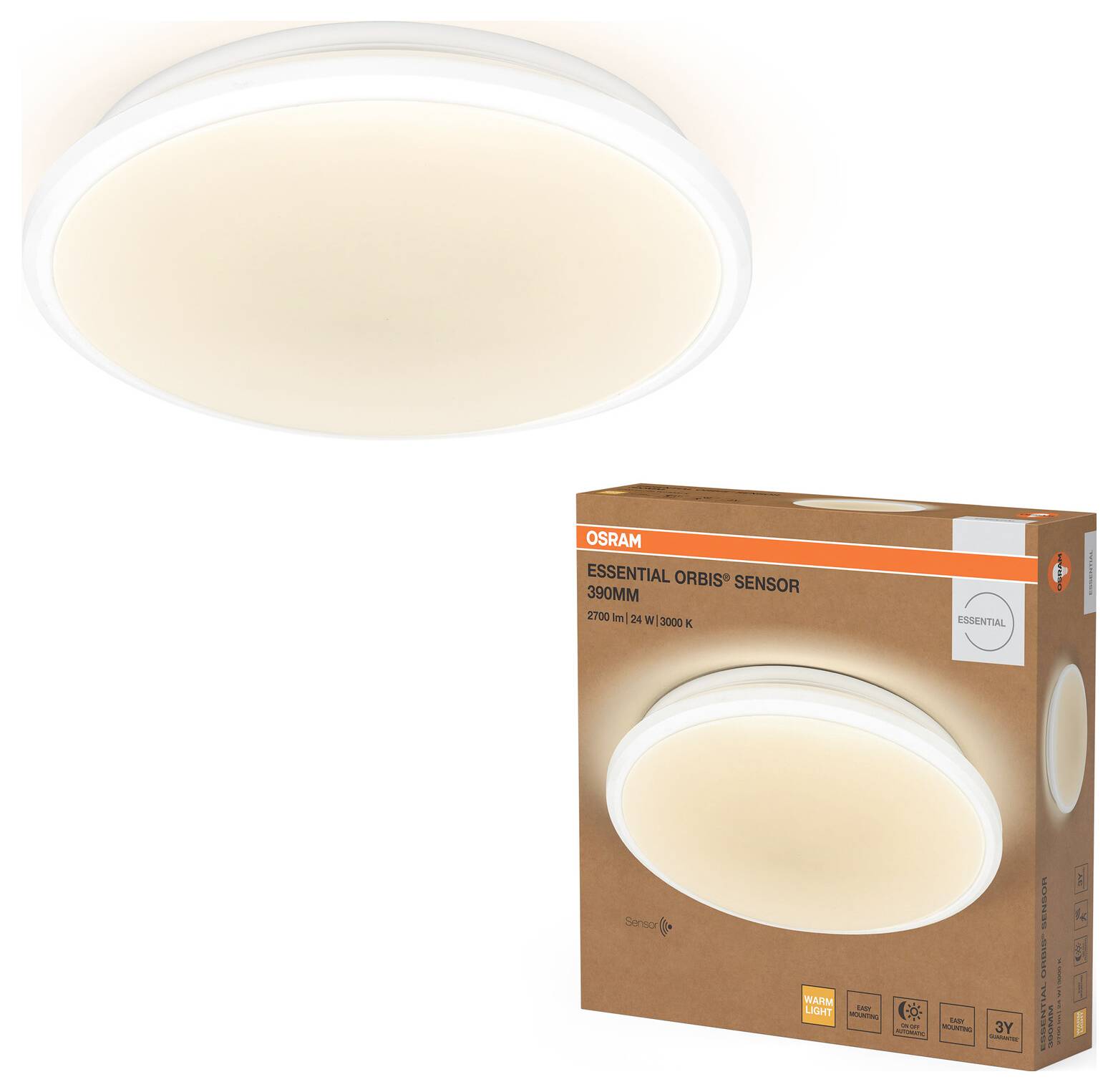 OSRAM Essential Orbis Sensor 380mm 24W 830 White 4058075855144 Plafoniera LED con rilevatore di movimento LED (monocolor-1