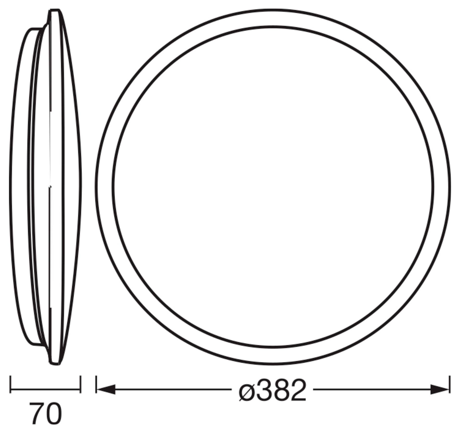 Disegno tecnico di un oggetto rotondo, rappresentato in viste frontale e laterale, con dimensioni 70 e diametro ø382.