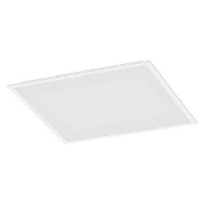 Un sottile pannello luminoso da soffitto rettangolare bianco visto da un'angolazione su uno sfondo neutro.