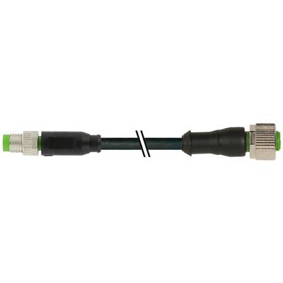 Breve cavo nero con connettori metallici su entrambi gli estremità, mostrato orizzontalmente su uno sfondo bianco.
