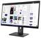 Un monitor Lenovo visualizza un'app di design con una dashboard di mockup di interfaccia mobile, grafici e un pannello delle proprietà sulla destra per modificare i componenti.