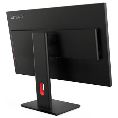 Vista posteriore di un monitor desktop Lenovo su supporto, che mostra il supporto del display e l'area dei cavi.