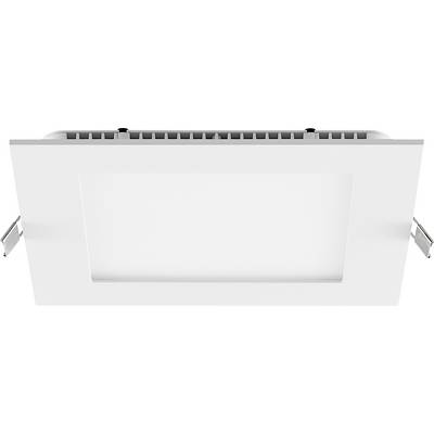 Primo piano di un apparecchio di illuminazione rettangolare bianco a parete o soffitto con pannello centrale incassato e supporti di montaggio laterali su uno sfondo semplice.