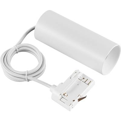 Kit di portalampada a sospensione bianco con cavo, spina e canotto di fissaggio cilindrico al soffitto su sfondo bianco