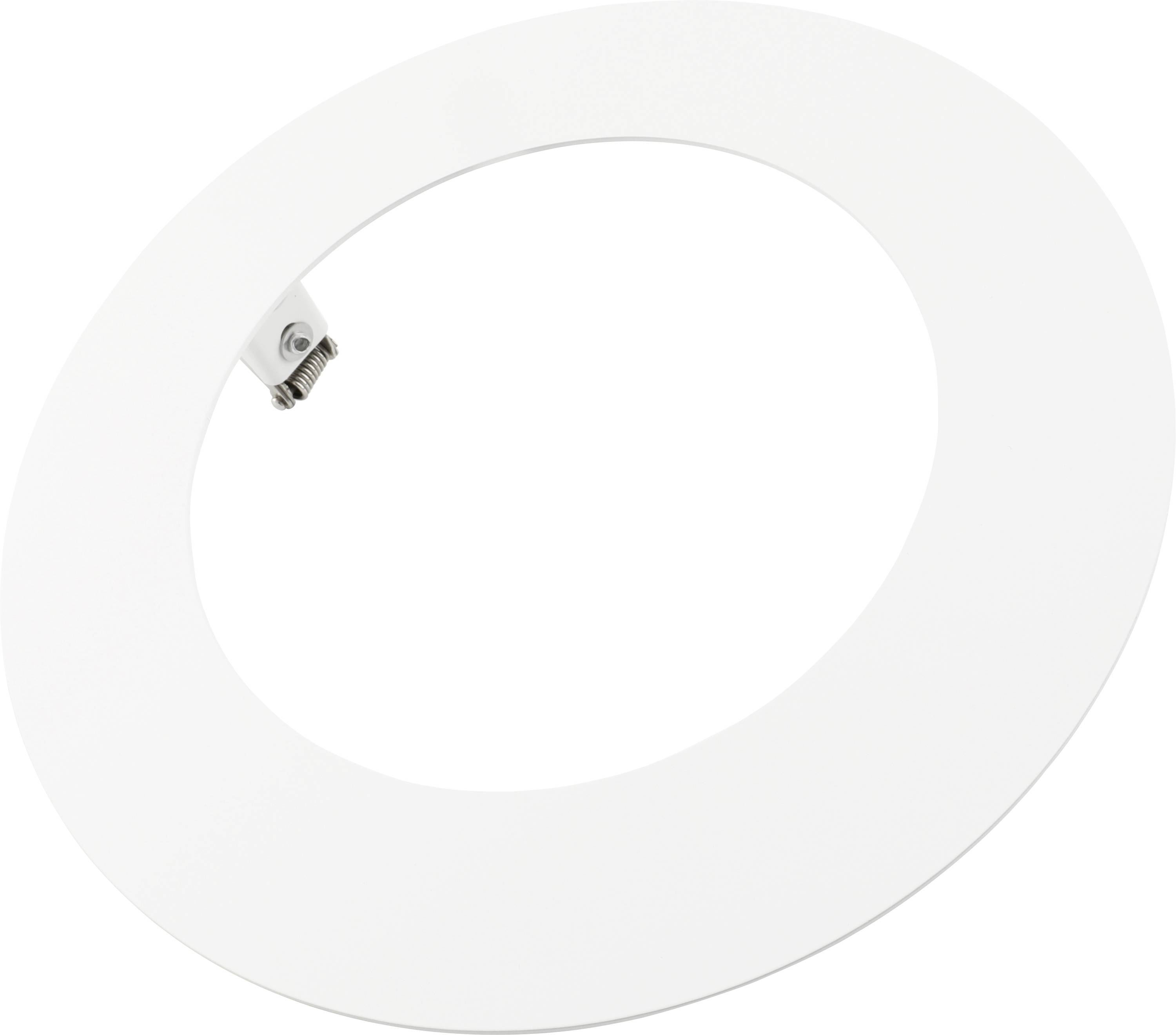 Pannello LED da incasso rotondo bianco con piccolo connettore laterale, mostrato su uno sfondo neutro.
