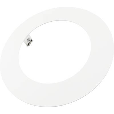 Pannello LED da incasso rotondo bianco con piccolo connettore laterale, mostrato su uno sfondo neutro.