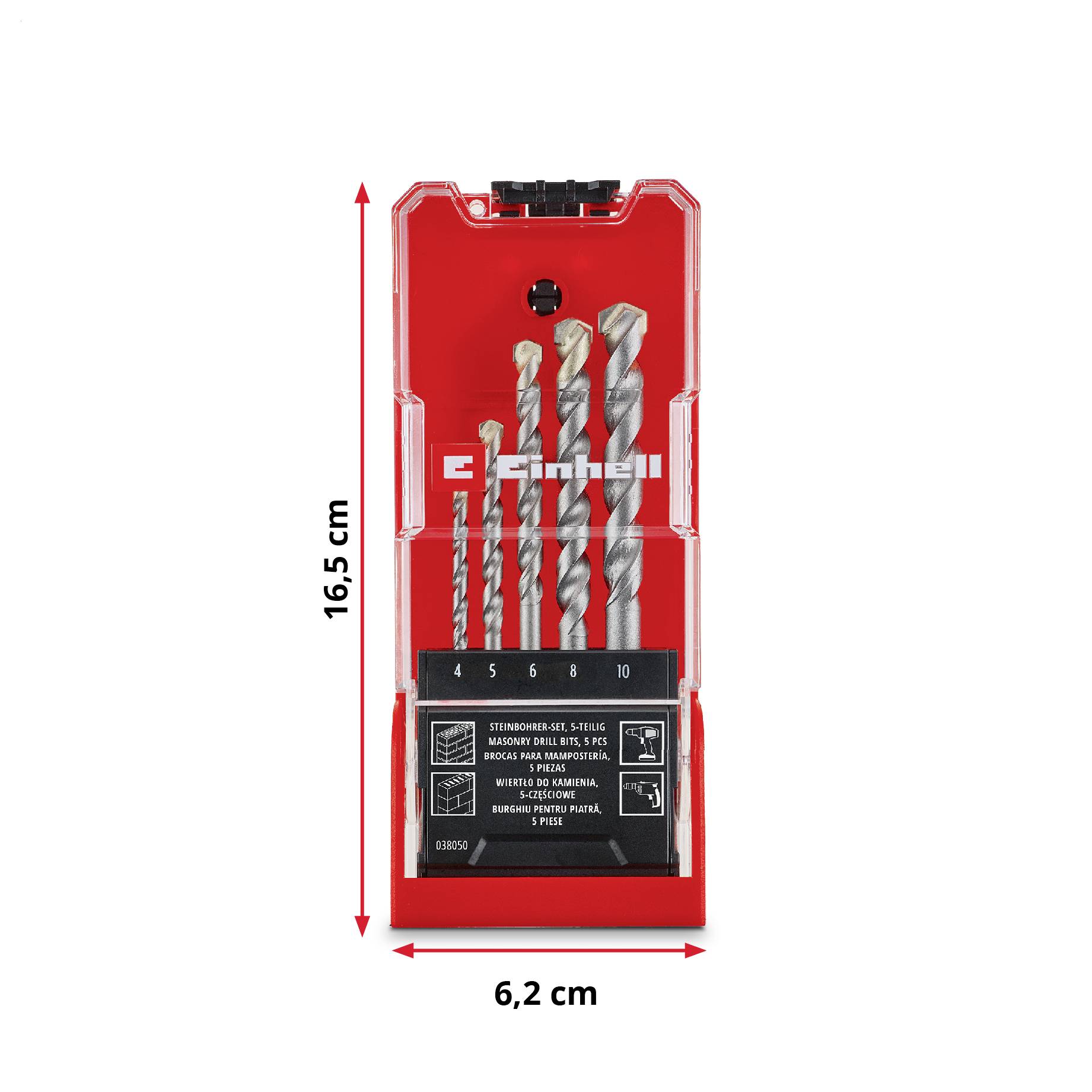 Einhell 38050 Acciaio al carbonio Kit punte per pietra 5 parti 4 mm, 5 mm, 6 mm, 8 mm, 10 mm 1 KIT-11