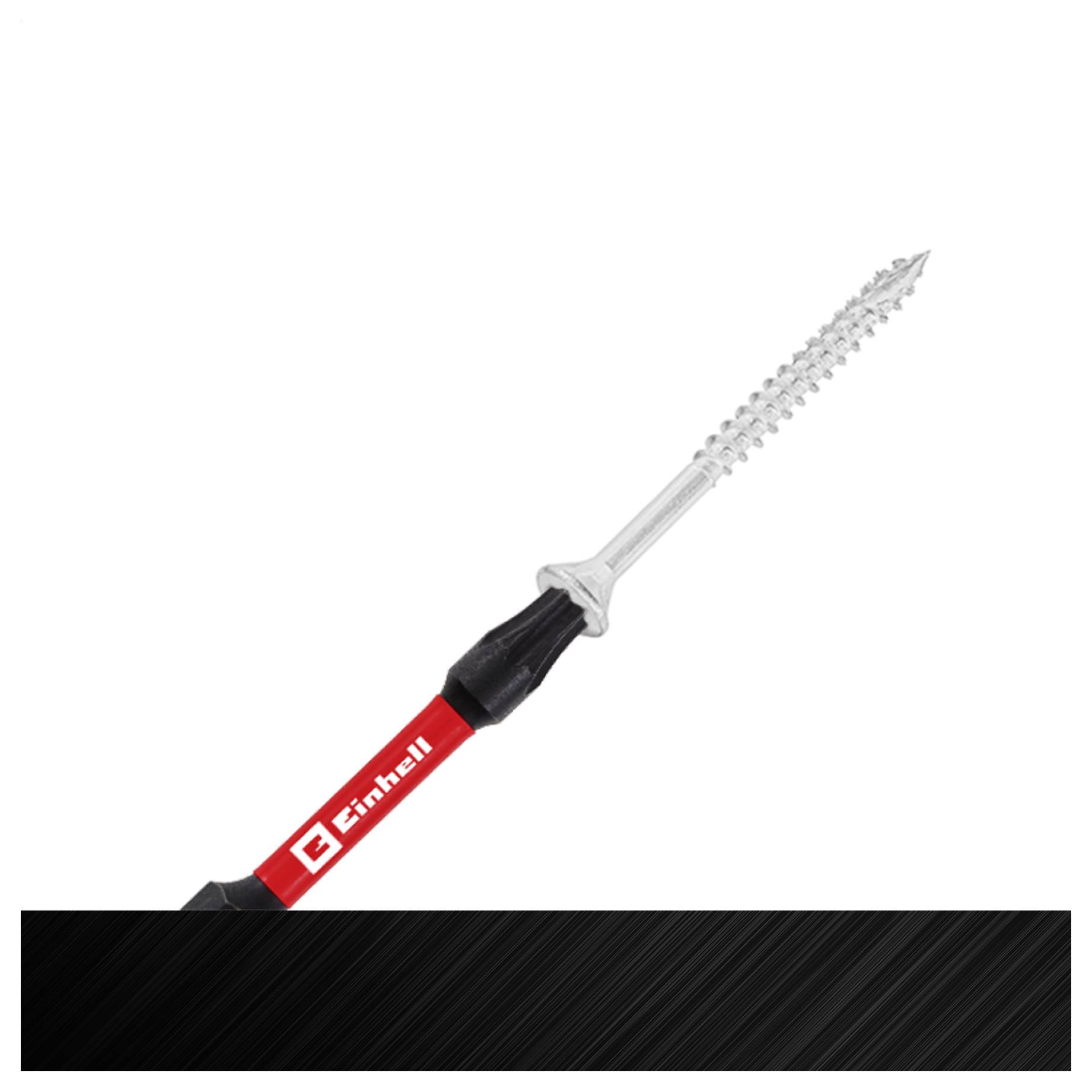 Avvitatore a batteria Einhell con punta di avvitamento lunga; Nota: l'azionamento T consente un fissaggio sicuro della punta e un avvitamento preciso.