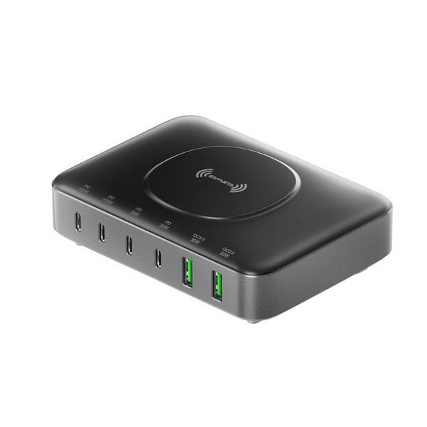 4Smarts  Stazione di ricarica da tavolo 100 W 2x USB-A, 4xUSB-C ®, Standard Qi Ricarica rapida 3.0, Consegna di potenza Nero Ambiente interno GaN, USB Power Delivery (USB-PD), Wireless Charger