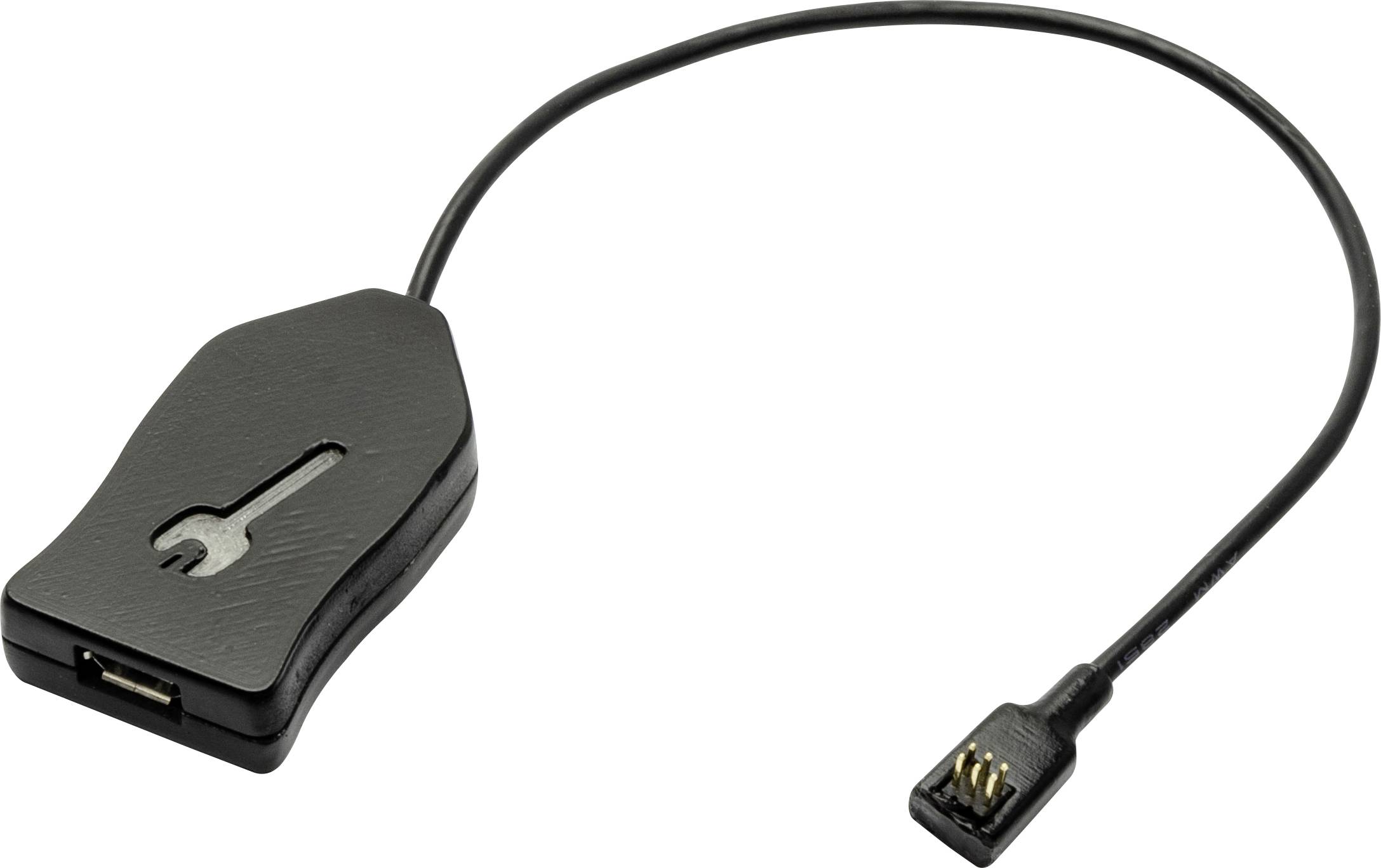 Cavo adattatore USB nero con un grande connettore rettangolare a un'estremità e una piccola spina a 4 pin all'altra estremità.