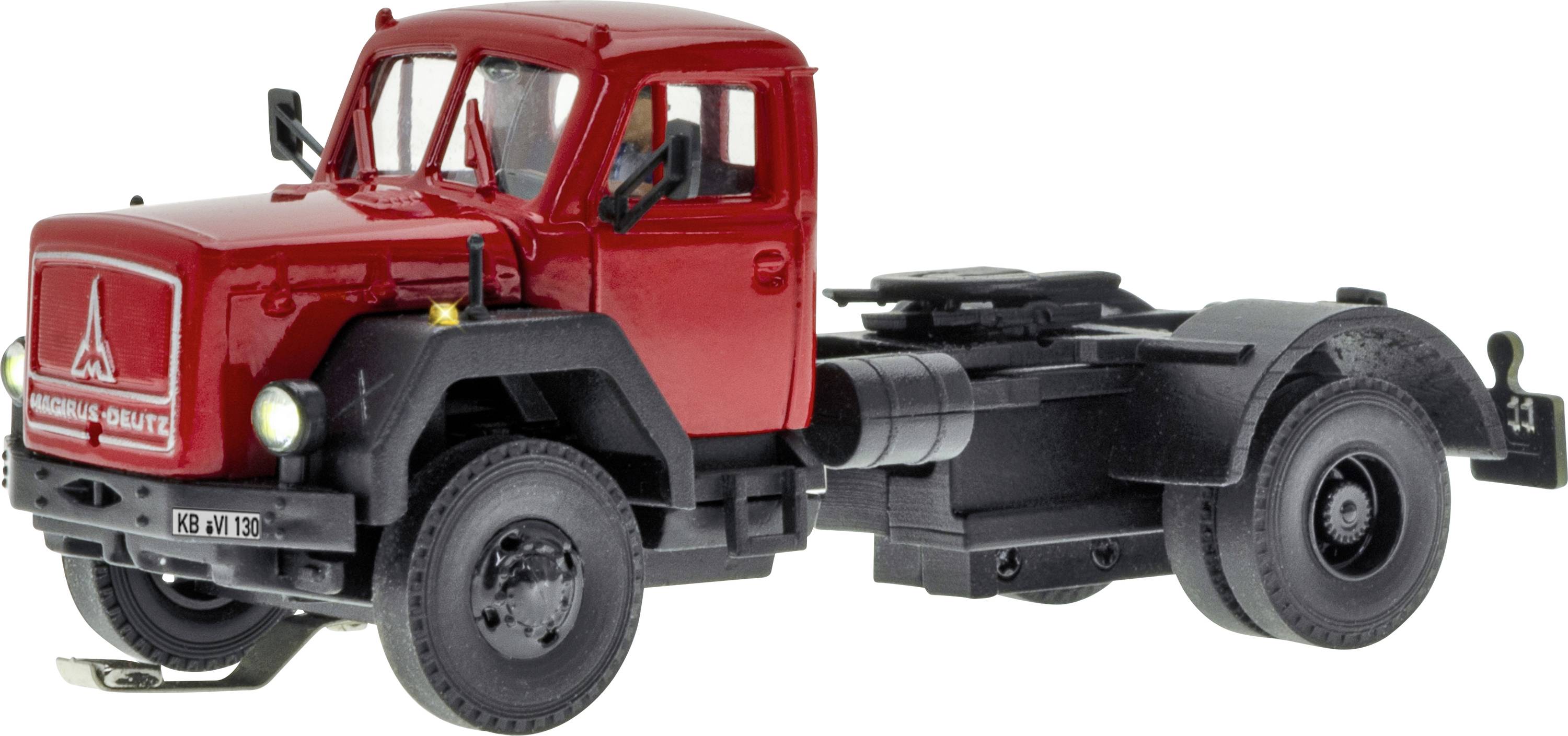 Camion ribaltabile Mercedes-Benz rosso e nero mostrato in vista laterale su sfondo bianco.