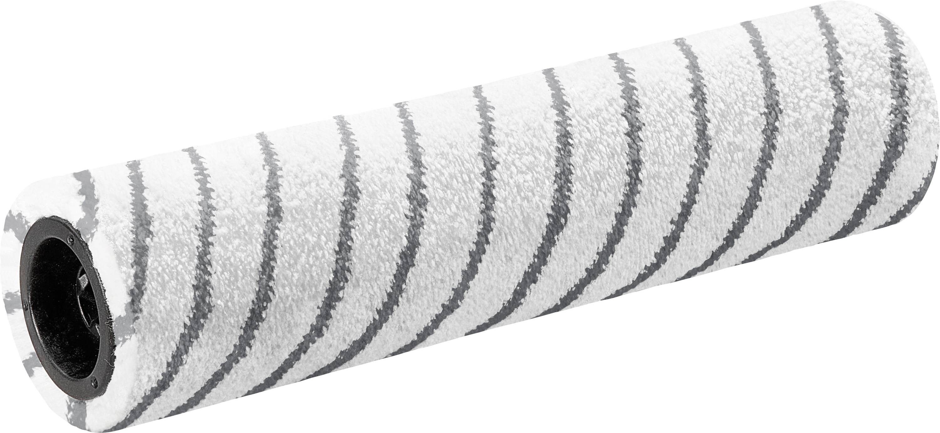 Copertura per rullo di vernice rigata con nucleo interno nero, mostrata su sfondo bianco.