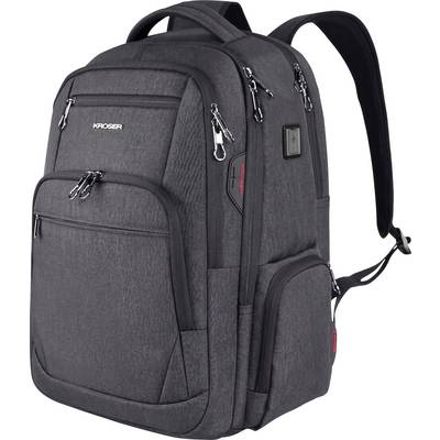Zaino KROSER nero con più scomparti con cerniera, tasche laterali e spallacci imbottiti, mostrato su sfondo bianco.