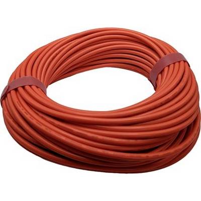 Cavo di prolunga arancione avvolto a spirale o fascio raggruppato con due cinghie su sfondo bianco.