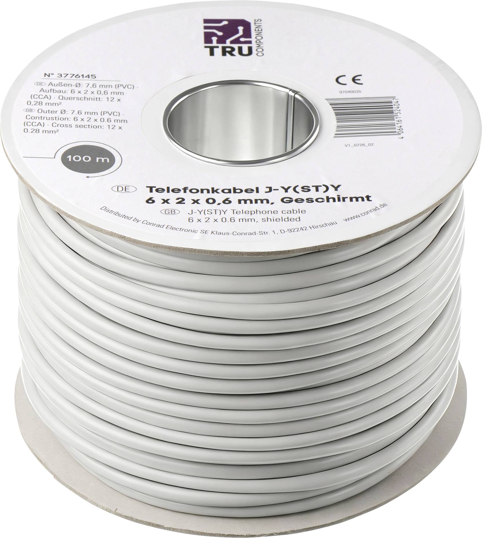 TRU COMPONENTS TC-15104580 Cavo per telefono J-Y(ST)Y 6 x 2 x 0.28 mm² Grigio 100 m